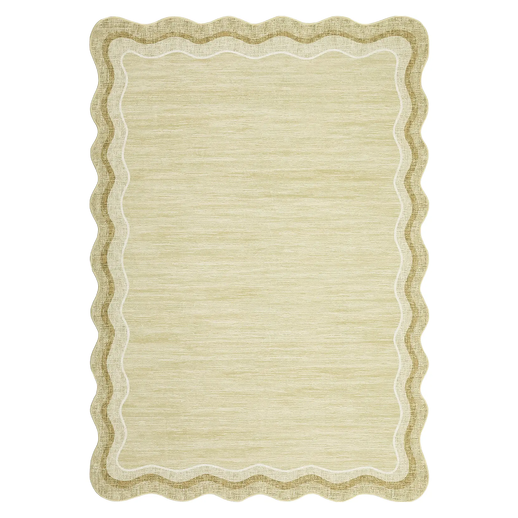 Washable Scalloped Edge Area Rug, Low-Pile Soft Solid Indoor Carpet, Non-Slip Backing, Mark-Resistant Non-Shedding Accent Floor Rug for Living Room/Bedroom/Nursery/Home Office
