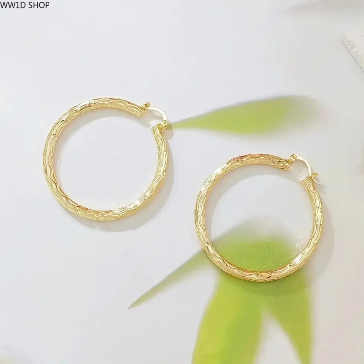 14K Gold Plated Textured Hoop Earrings for Women, Wave Pattern Lightweight Huggie Hoops with Faceted Finish for Daily Wear