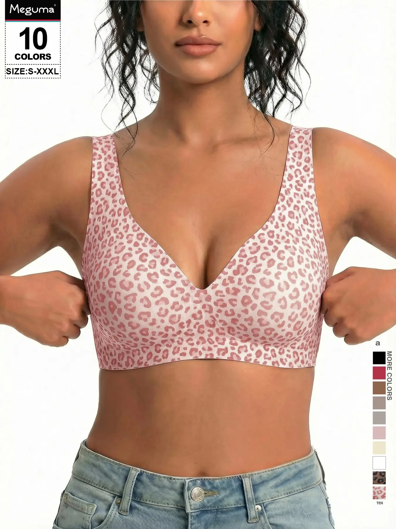 Leopard print Jelly-Strip Seamless Wire-Free Bralette Bra Wireless Deep V-Neck Push-Up Tank Top Women's Elegant Comfort Bra Push-Up Bra Perfect for everyday comfort under push-up T-shirts