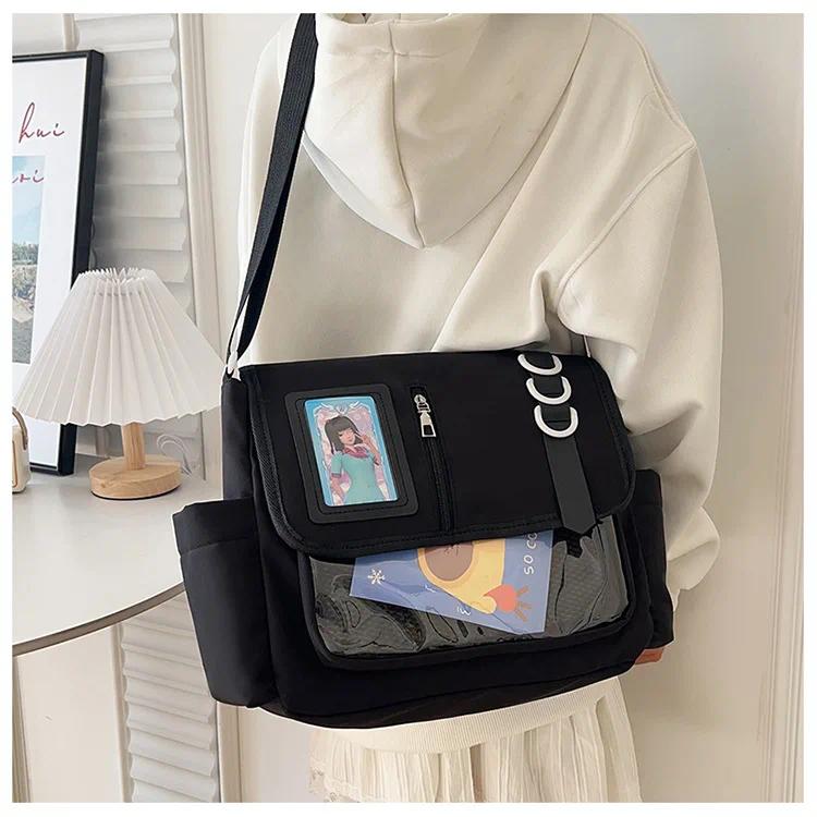 Y2K Japanese Harajuku School Bags for Girls New Transparent Itabag Shoulder Crossbody Bag DIY Badges Display Plate Ita Bag