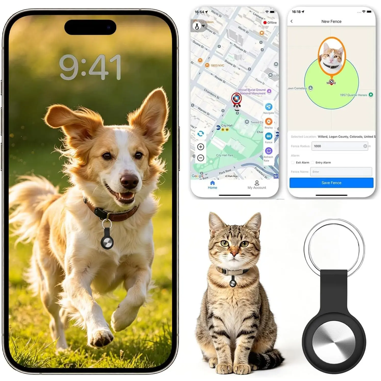 Smart GPS Pet Tracker - No Monthly Fee, No SIM Card, Waterproof, Real-Time Anti-Lost Device for Dogs, Mini Size, Lightweight, 365-Day Long Battery Life, Compatible with iOS & Android