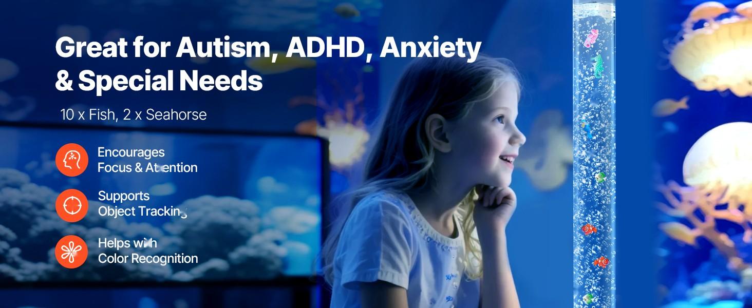 Bubble Tube Lamp 16 Color LED Sensory Aquarium Light, 5 Ft Length, Water Resistant Mood Night Light For Relaxation And Stress Relief, Calming Therapy, Visual Stimulation, Home Decor And Classroom Use Bubble Tube Lamp 16 Color LED Sensory Aquarium Light, 5 Ft Length, Water Resistant Mood Night Light For Relaxation And Stress Relief, Calming Therapy, Visual Stimulation, Home Decor And Classroom Use