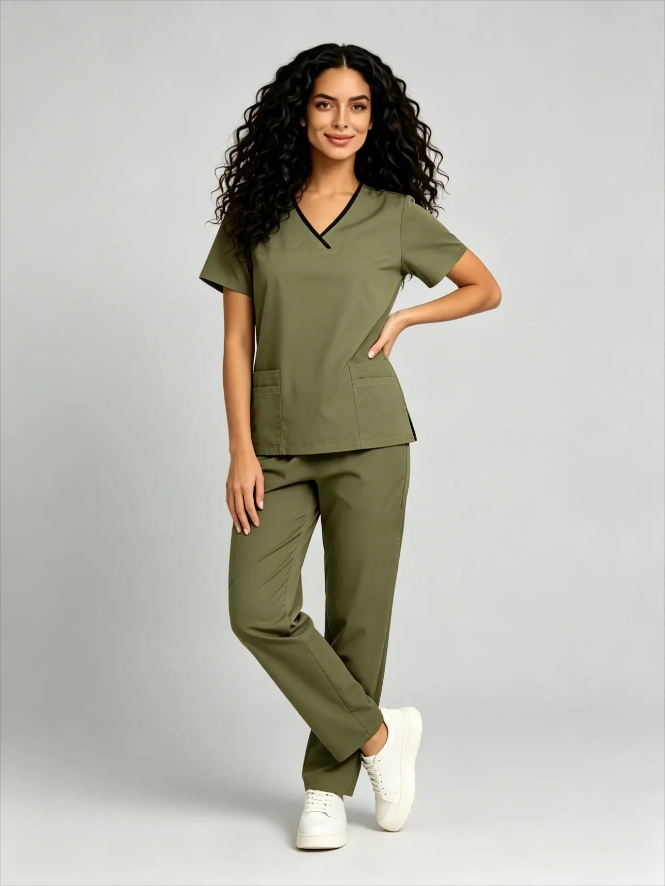 V Neck Short Sleeve Long Pants Unisex Uniforms With Multi Pockets For Beauty Salon And Skin Management Workers