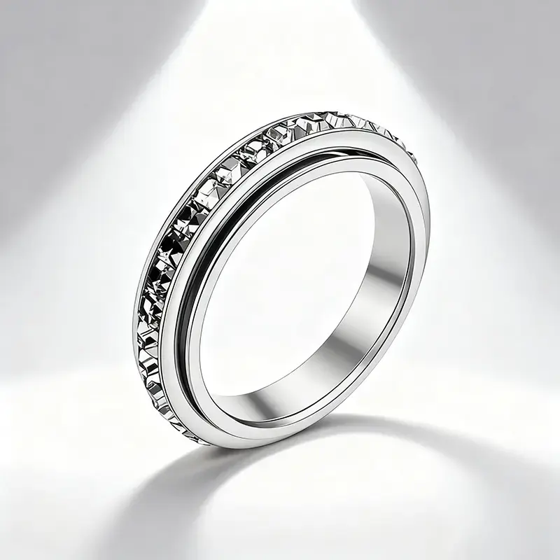 Unisex Stress Relief Ring - Titanium Steel Rotating Ring, Inlaid with Cubic Zirconia, Used for Stress Relief and as a Symbol of Marriage Commitment - Comfortable to Wear, Sizes 6 to 12, Stainless Steel Full Diamond Jewelry