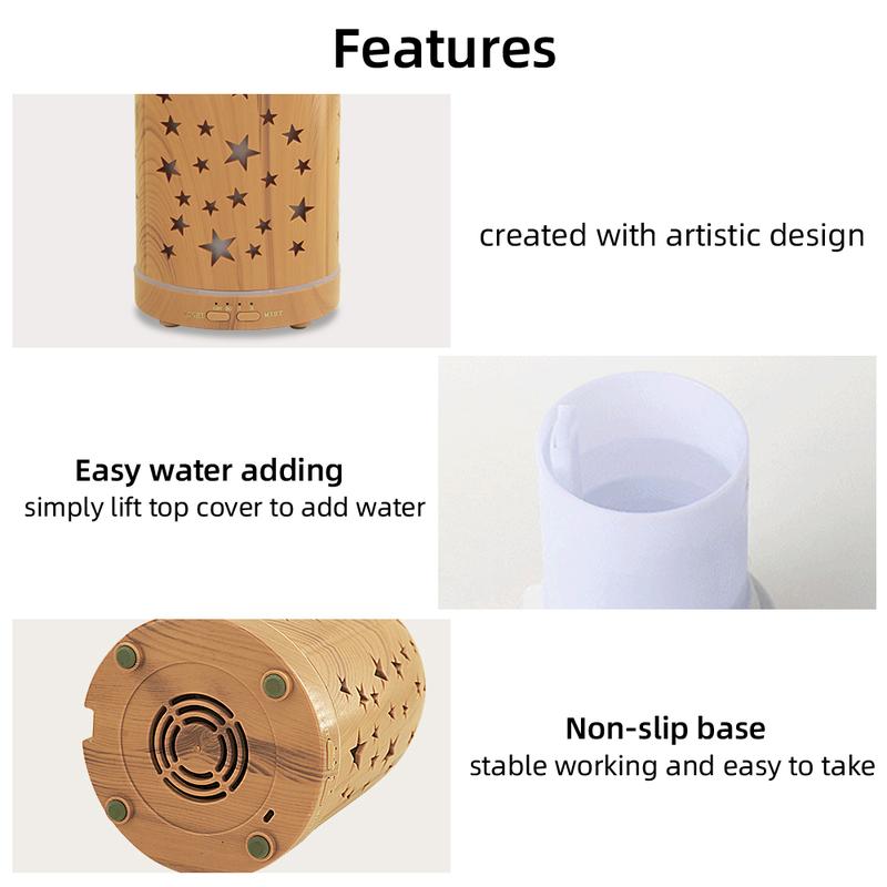 Star Hollow Essential Oil Diffuser Auto Shutoff 7 Color LED Lights Ultrasonic Quiet Operation Perfect for Bedroom Office or Yoga Studio Aromatherapy Humidifier for Anxiety Relief
