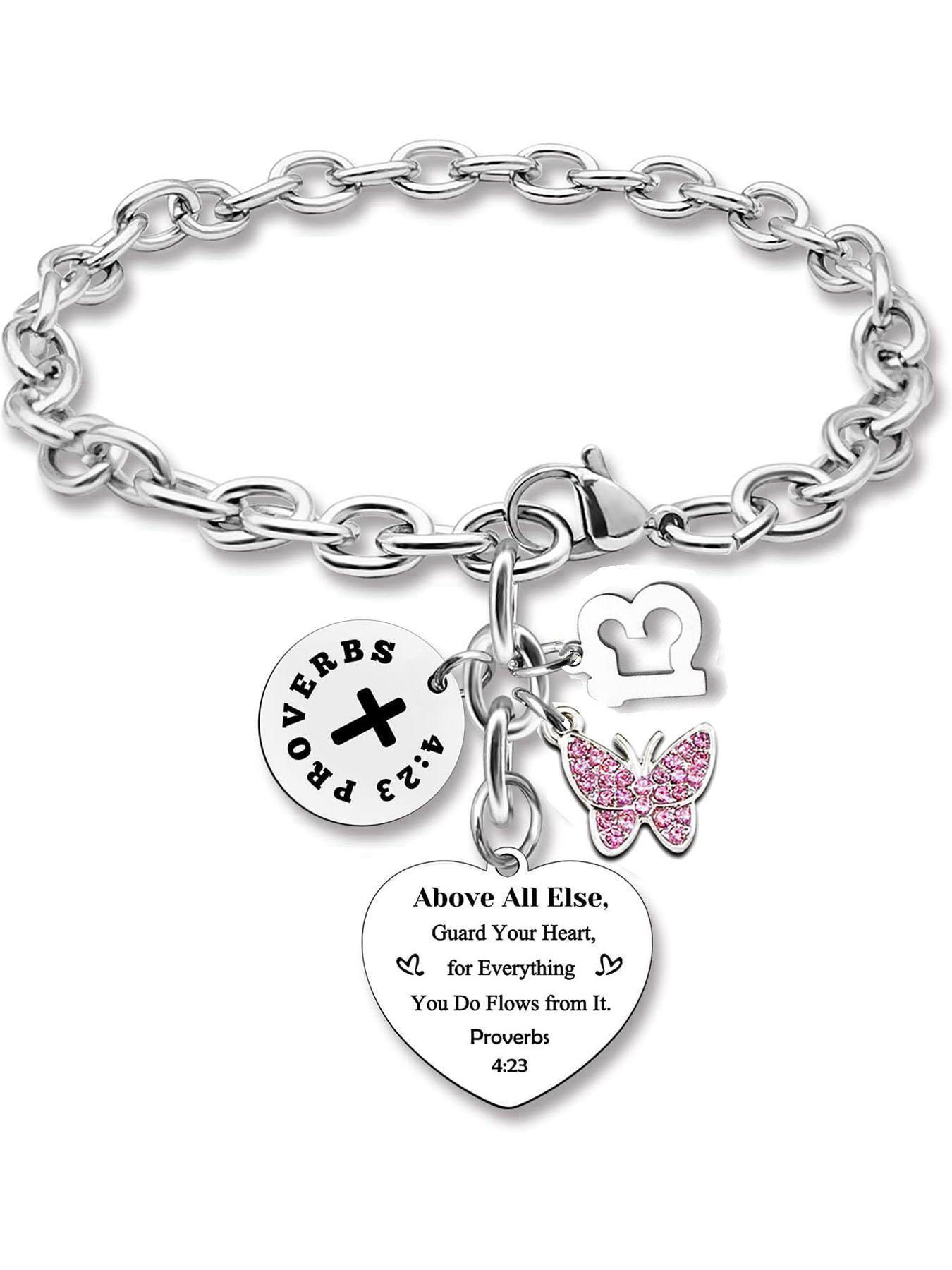 Butterfly & Heart Design Pendant Bracelet, Rhinestone Decor Bracelet for Women & Girls, Fashion Jewelry for Party, Daily Clothing Decor, Trendy Jewelry for Birthday Gift