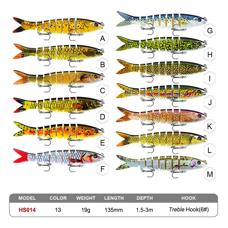 Multi Jointed Swimbait 13.5cm 19g Hard Fishing Lure Realistic 8-Segment Sinking Bionic Bait for Pike Bass Musky Freshwater Saltwater Fishing Tackle