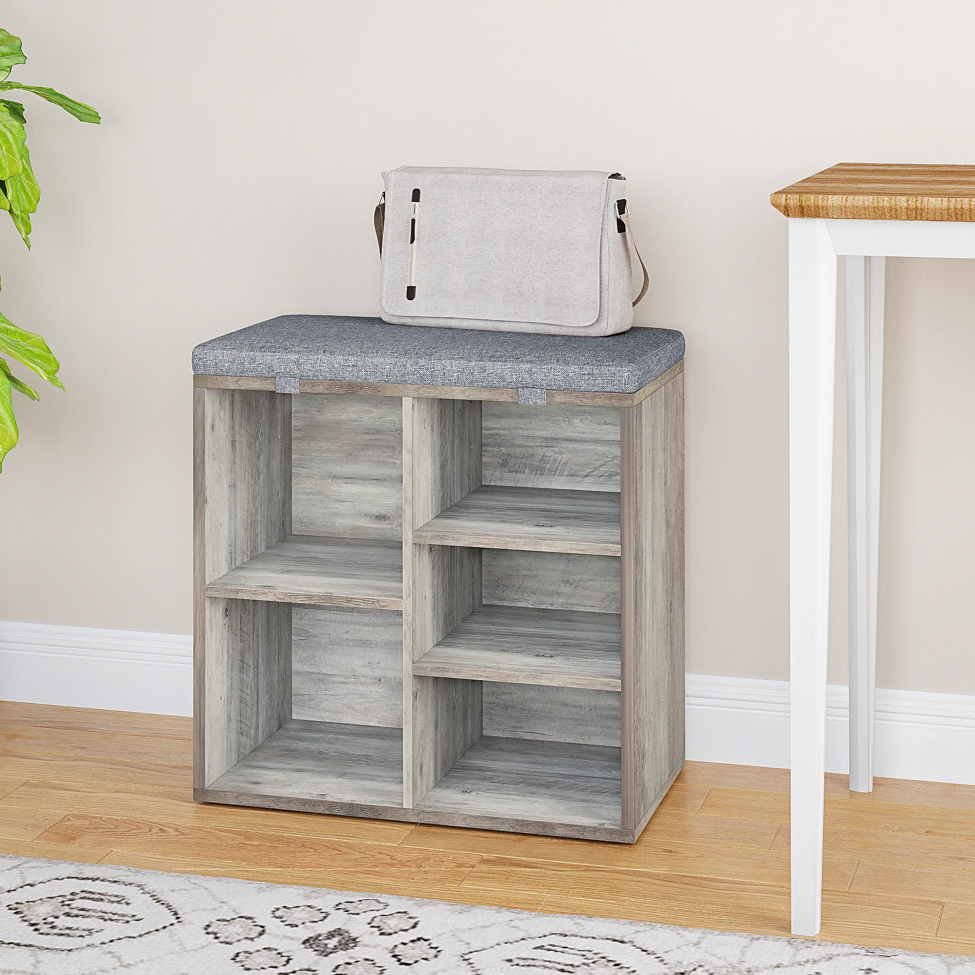 Garvee Entryway Shoe Storage Bench with Cushion Seat, 10-Cubby Shoe Rack Bench - Adjustable 3-Tier Shelf, Shoe Cabinet Storage - Grey