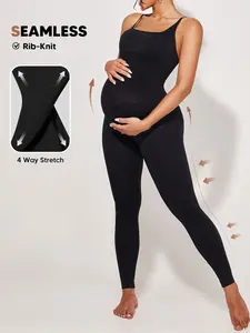Maternity Bodysuit Jumpsuit Over Belly, Seamless Pregnancy Support Leggings with Built in Belly Panel & Stretch Fabric, Full-Length One-Piece Shapewear for Women, Maternity Outfits