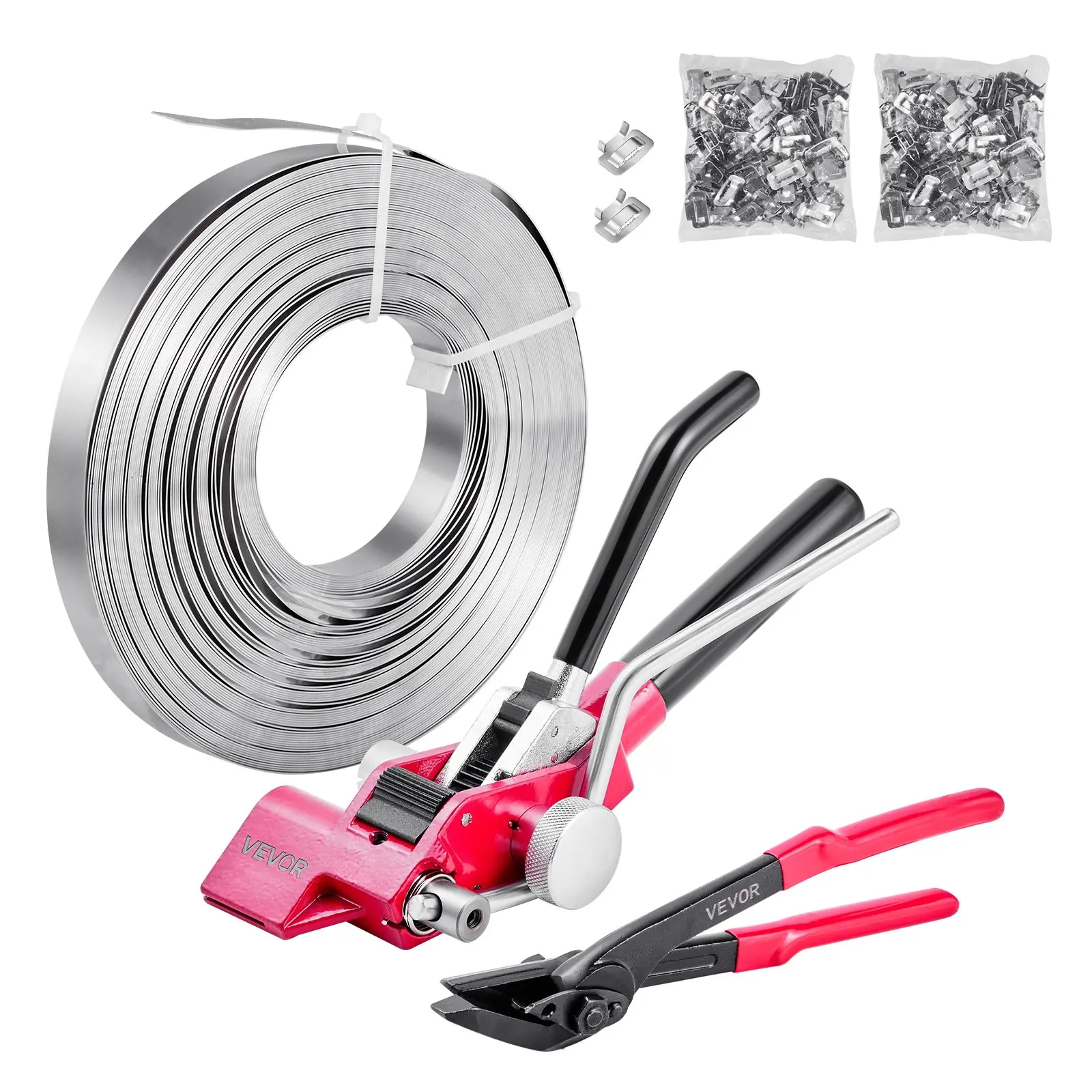 【DealsForYouDays】VEVOR Heavy Duty Manual Pallet Strapping Tool Kit with 200ft Steel Banding Straps, 200 Metal Clamps for Warehouse, Transportation Use, Strap + Clamps