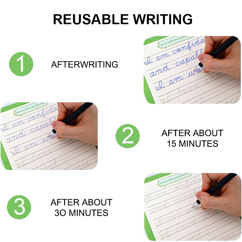 2 Pack Grooved Cursive Handwriting Workbook, Disappearing Ink Cursive Tracing Books,  Learning Cursive Writing Books for Teens