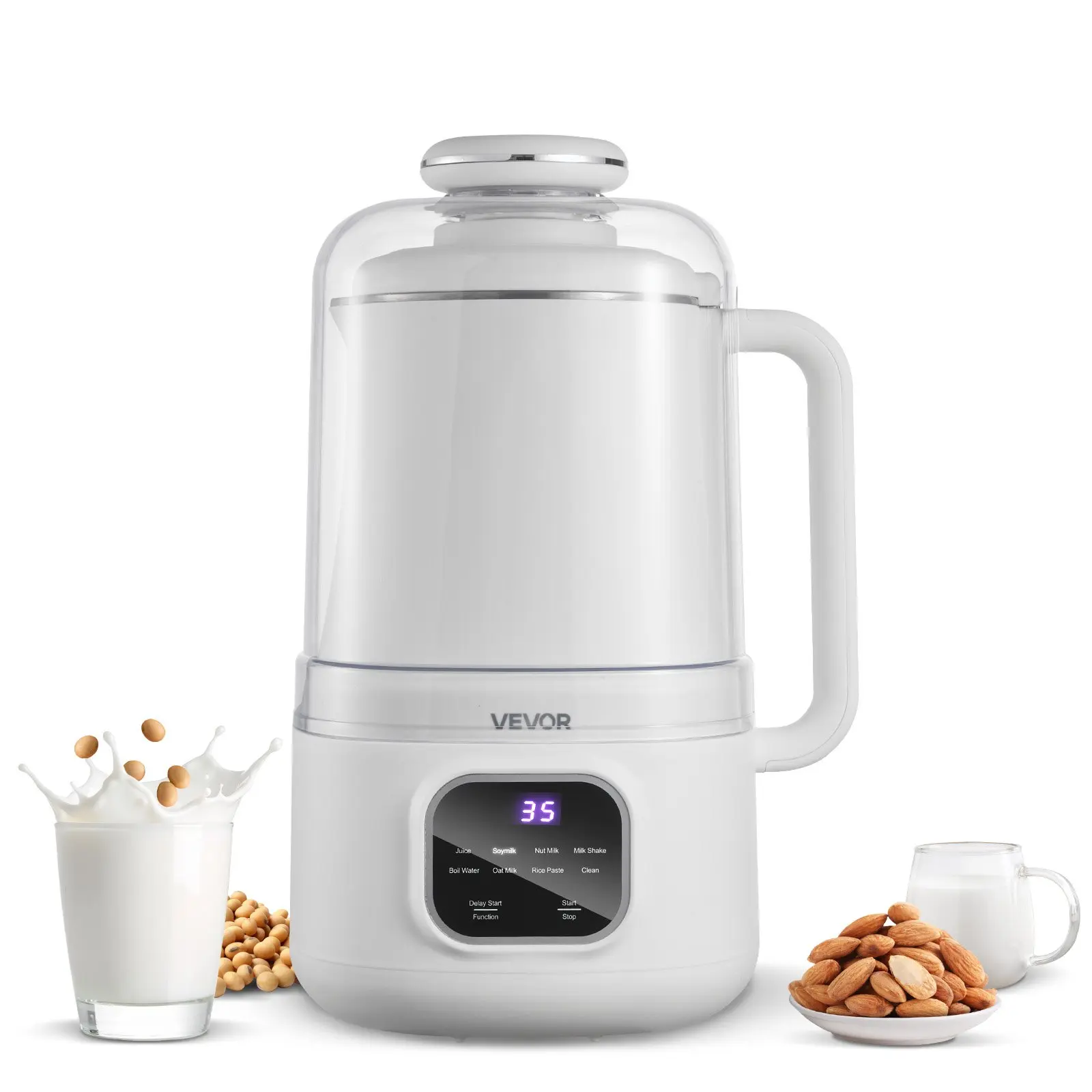 VEVOR 8-in-1 Nut Milk Maker, 34 oz (1000 ml) Heatable Nut Milk Maker with 200W Low Noise Blending, 360 Degree Mixing, 12-Hour Delay Timer, Self-Cleaning, Boil Water for Homemade Oat, Soy, Plant-Based Beverages