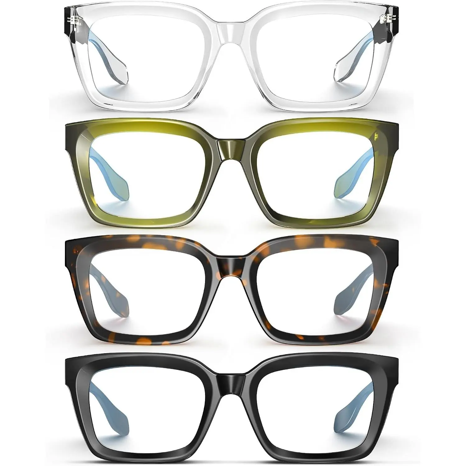 Blue Light Glasses for Women Men 4 Pack Square  Glasses Anti Glare UV400 Thick Frame for Digital Screens GRACE