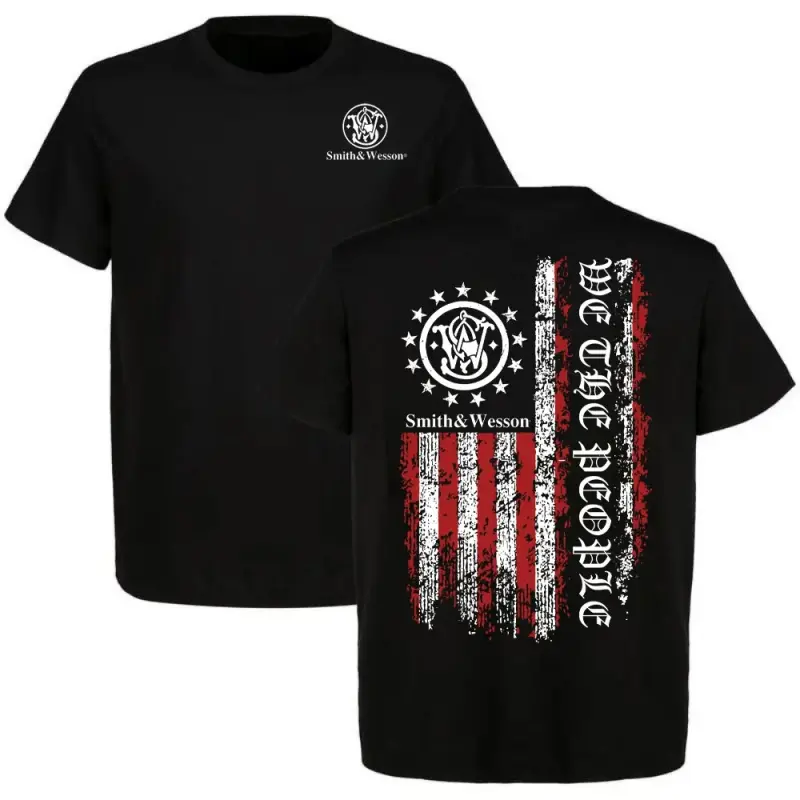 Graphic-T-Shirt Smith & Wesson "We The People" America Flag T-Shirt, Tactical Gear Graphic Tee, Full Colour Patriotic Shirt, Classic American Style Apparel, Vintage Flag Tee, Unisex Casual Streetwear Shirt, Gift For Dad, Men Women Camiseta Verano