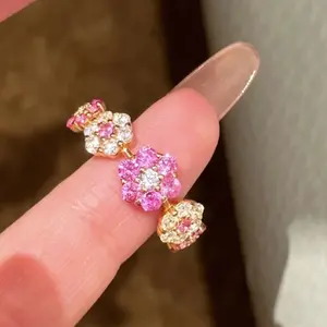 [Sakura Ring] Women's high-end fashion ring with pink and white full diamond inlay, sweet, fresh, versatile, and vintage style
