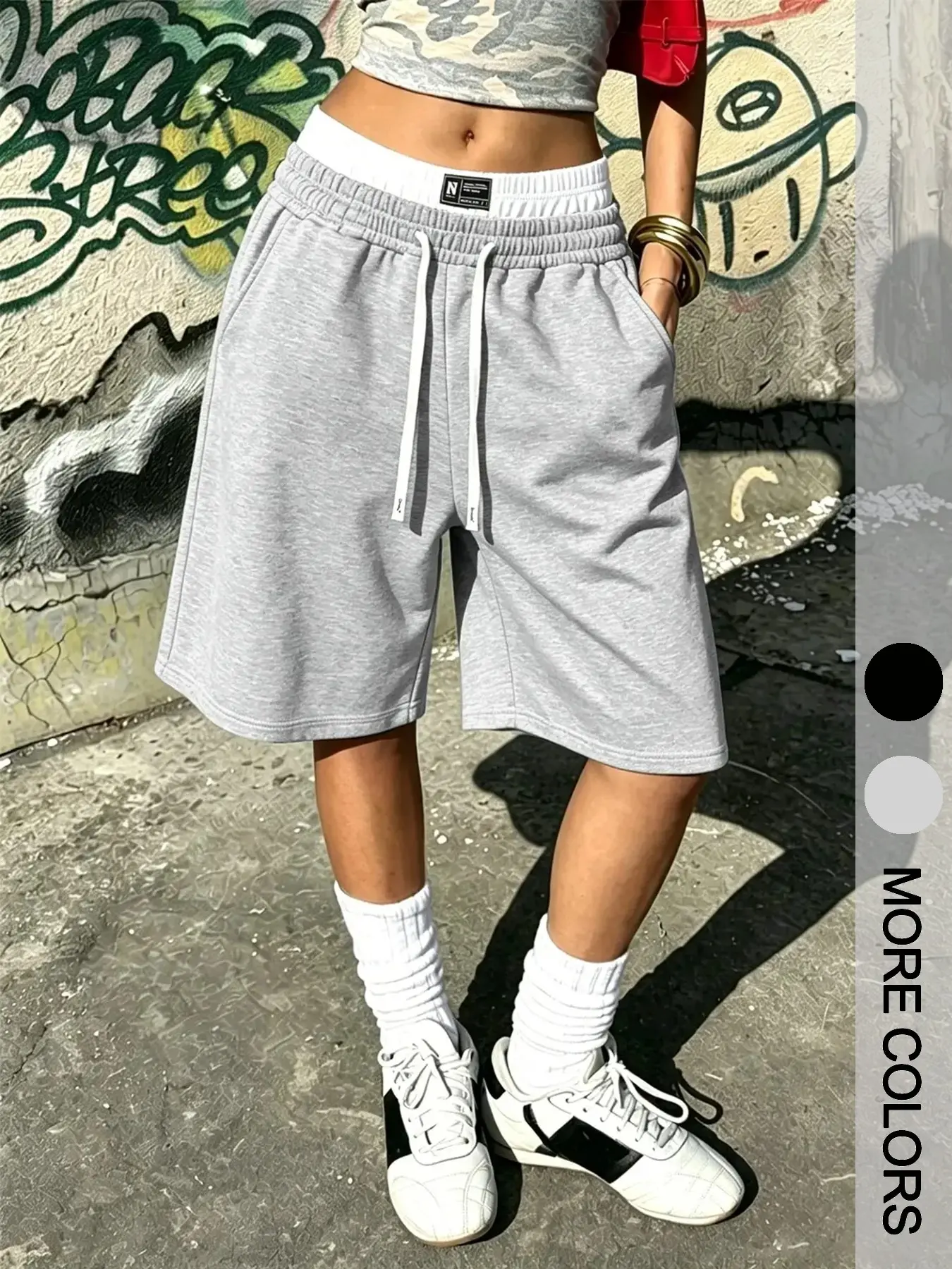 Autumn Style Two-Piece Waist Drawstring Five-Quarter Shorts, Lazy Loose Wide Leg Sweatpants, Flattering Leg Shape