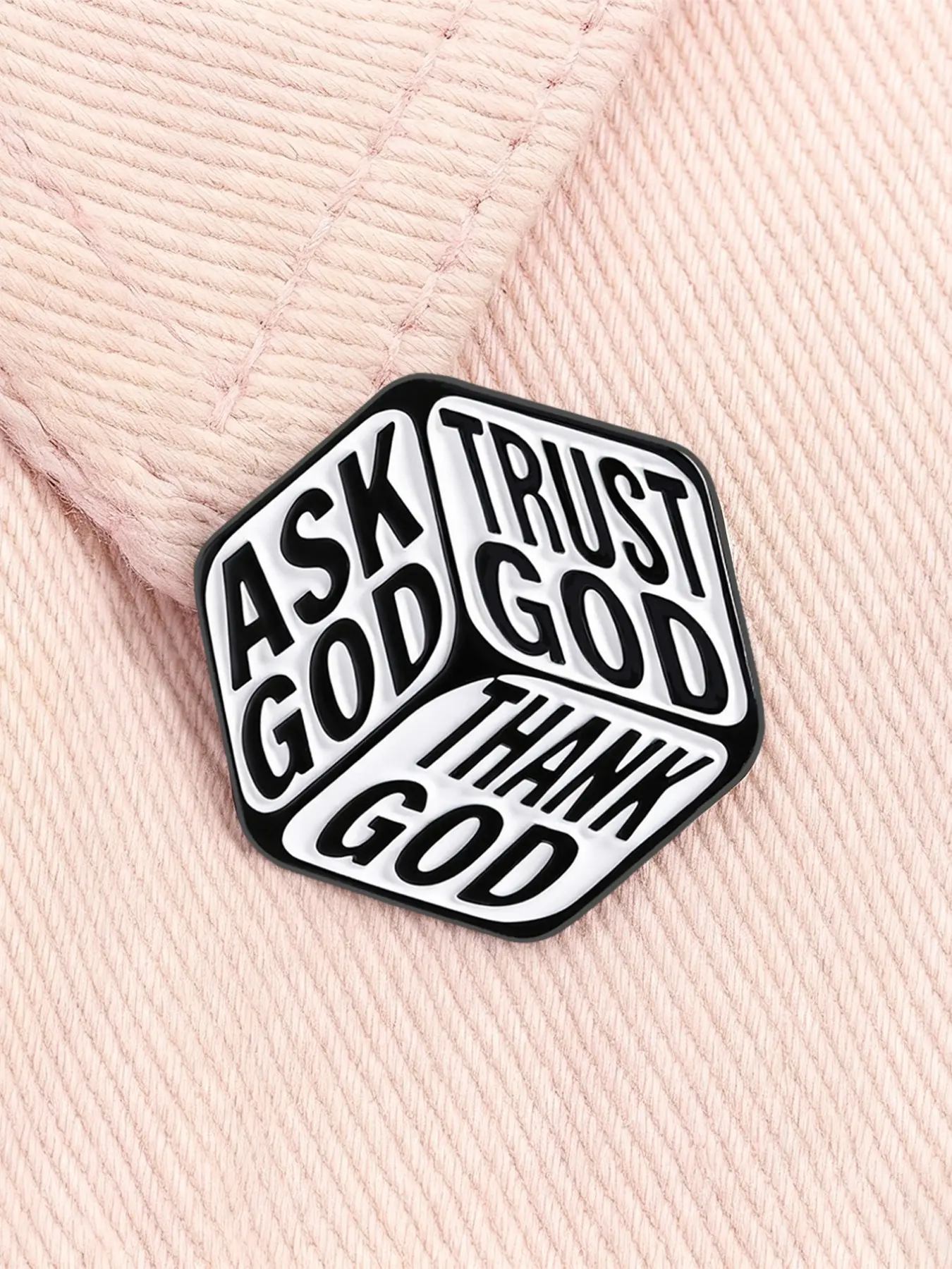 Dice Shape Christian Enamel Pin, Ask God Trust God Thank God, Religious Vintage Faith Lapel Badge, Unique Gift Idea