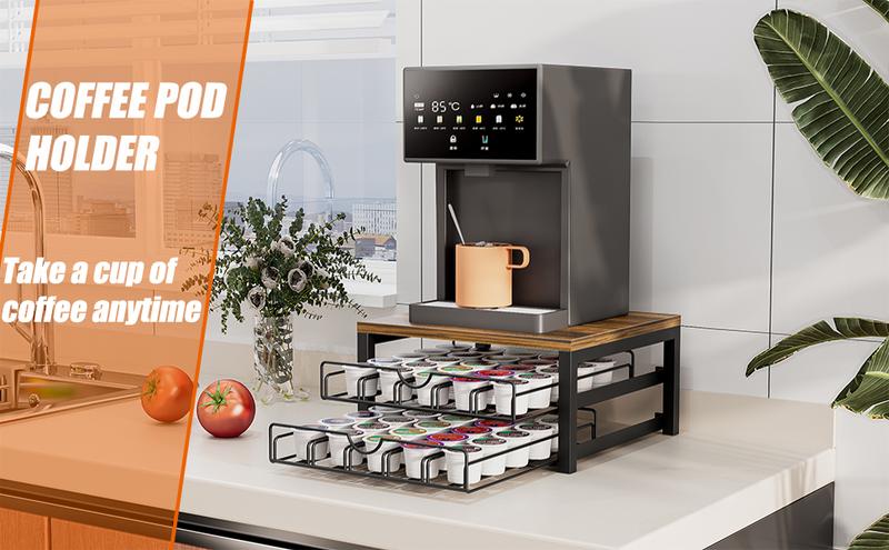 Coffee Pod Holder Drawer 1 Tier 2 Tier for K Cup Capsule Pods Storage Organizer Under Coffee Pot Storage Sliding Drawer Shelf