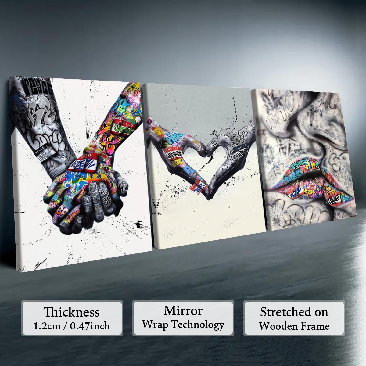 Wooden Framed Canvas Painting, 3 Counts/set Hand Pattern Wall Art, Modern Art Wall Decoration, Home Decoration Canvas Prints Poster, Solid Wooden Frame, Artistic, Universal Aesthetic