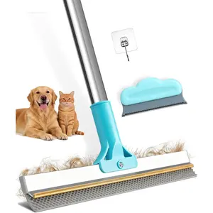 Carpet Rake for Pet Hair Removal, Upgraded Reusable Carpet Scraper Broom with 54” Adjustable Long Handle, Dual-Sided Metal & Silicone Brush, Cat & Dog Hair Remover Tool for Rugs, Mats, Stairs