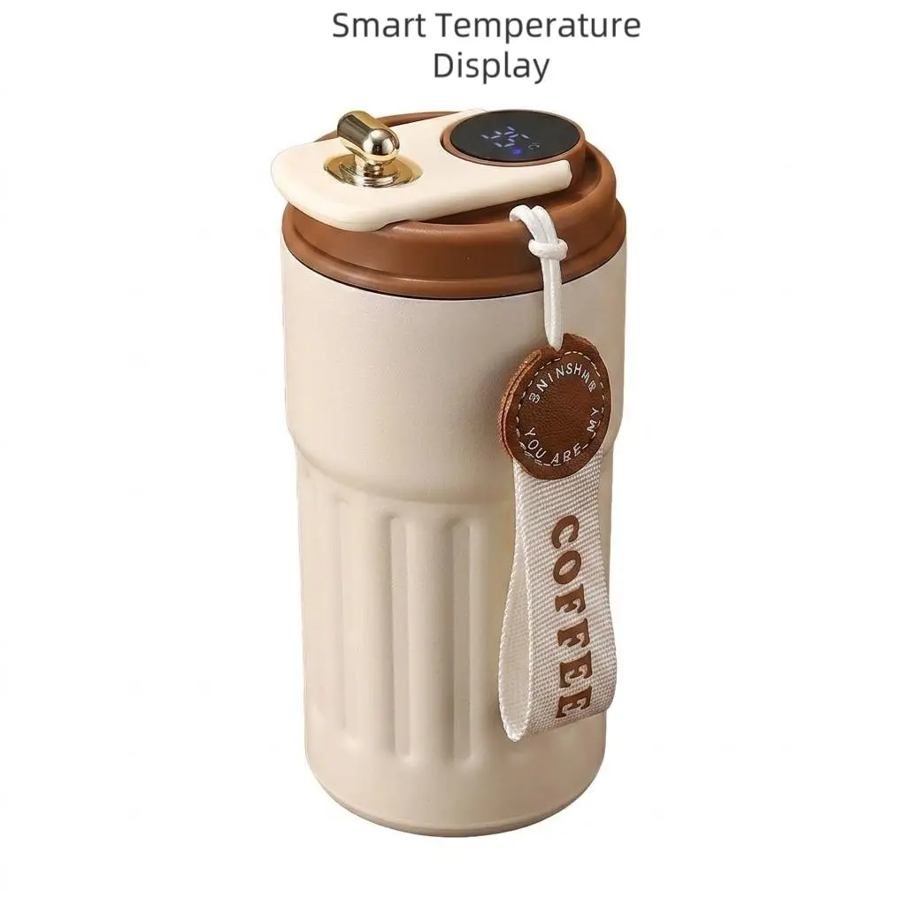 316 Stainless Steel Smart Temperature Display Insulated Cup, Vertical Texture Coffee Mug, Portable Ice Hot Travel Water Bottle Gift Box
