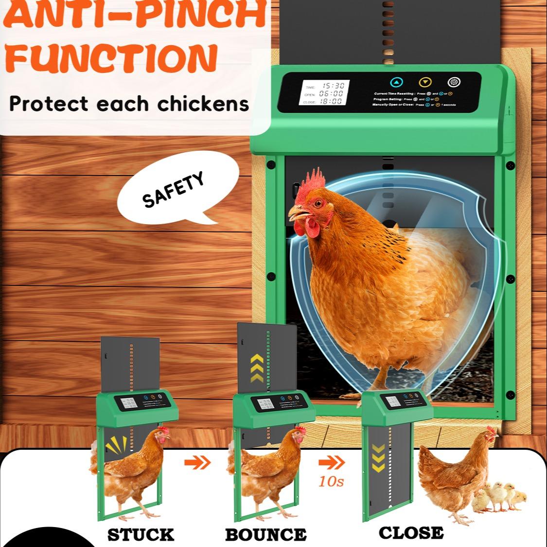 Automatic Sensing Chicken Coop Door, Anti Pinch Design, Timer & Light Control, Easy Installation, Ideal for Farming & Pet Care