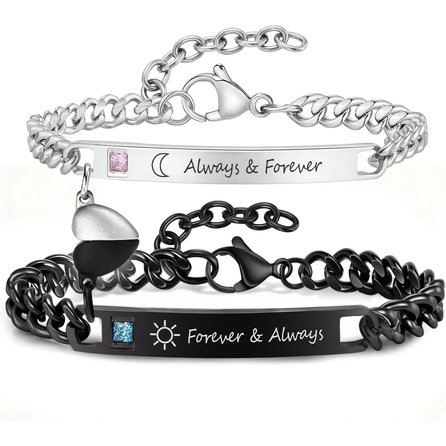 Matching Couple Bracelets for Men Women : His Hers Stainless Steel Cuban Link Chain Bracelets Set for Boyfriend Girlfriend Husband Wife, Romantic Gifts for Valentines Birthday Anniversary