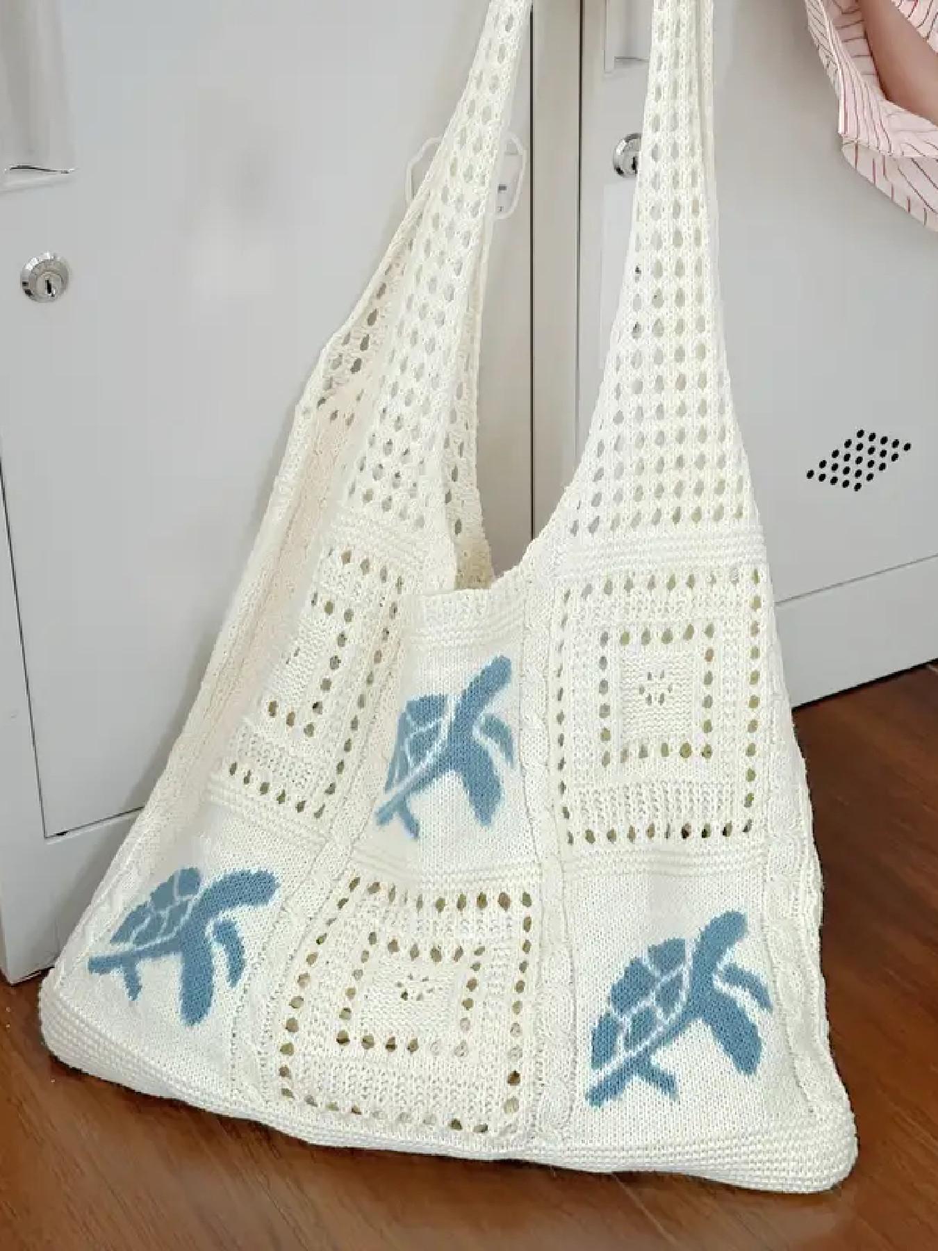 Ladies' simple casual hollow design shoulder bag, fashionable daily personalized pattern knitted bag, Colorblock Bag, Crossbody Crochet Bags