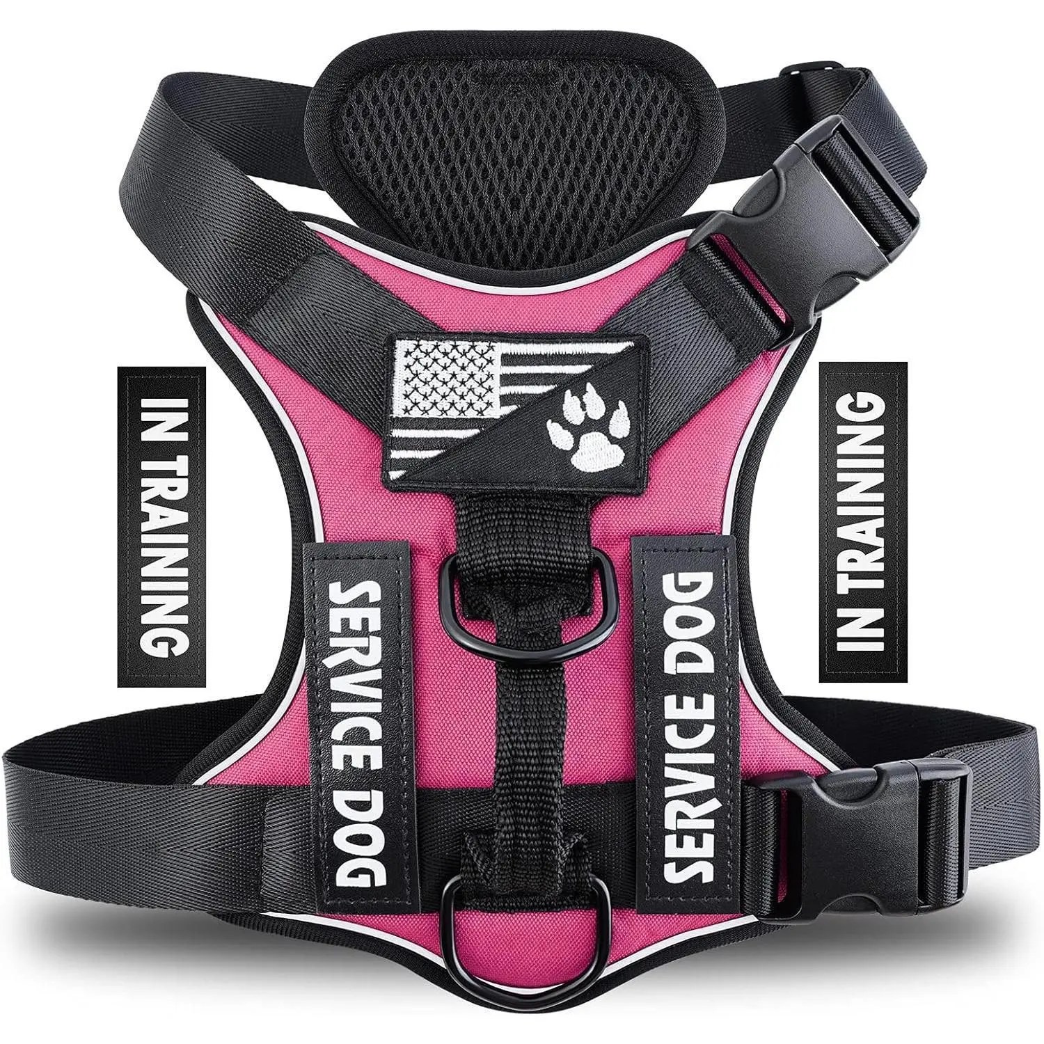 Durable Reflective Service Dog Harness with 5 Patches, Adjustable No-Pull Pet Vest with Handle for Walking, Training, Durable Reflective Harness
