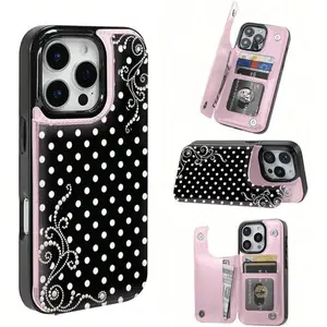 Pearl Polka Dot Dream Patterned Card Holder Leather Case Is Compatible With IPhone 17 Pro Max/Air/16/15/14/13/12/11. It's An Ideal Gift For Christmas, Valentine's Day, And New Year's, Perfect For Boyfriends, Girlfriends, And Family.