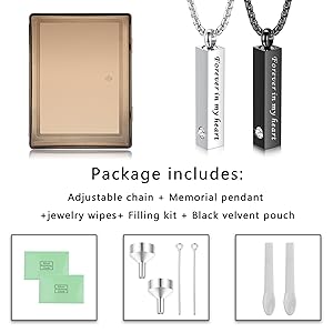 CASSIECA 2 Pcs Urn Necklace for Ashes for Men Women Keepsakes for Ashes Black Silver Stainless Steel Memorial Bar Pendant Necklaces for Ashes of Loved One Cremation Jewelry