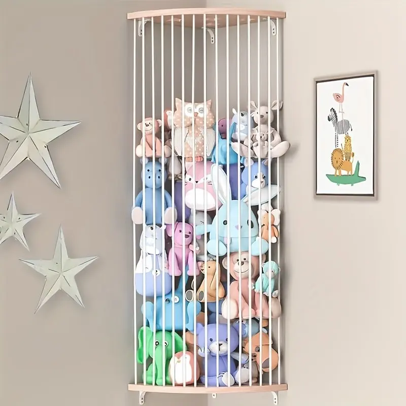 An adjustable capacity elastic rope storage rack, a creative corner artifact for storing plush toys. The large capacity adjustable plush toy storage rack decorates warm corners
