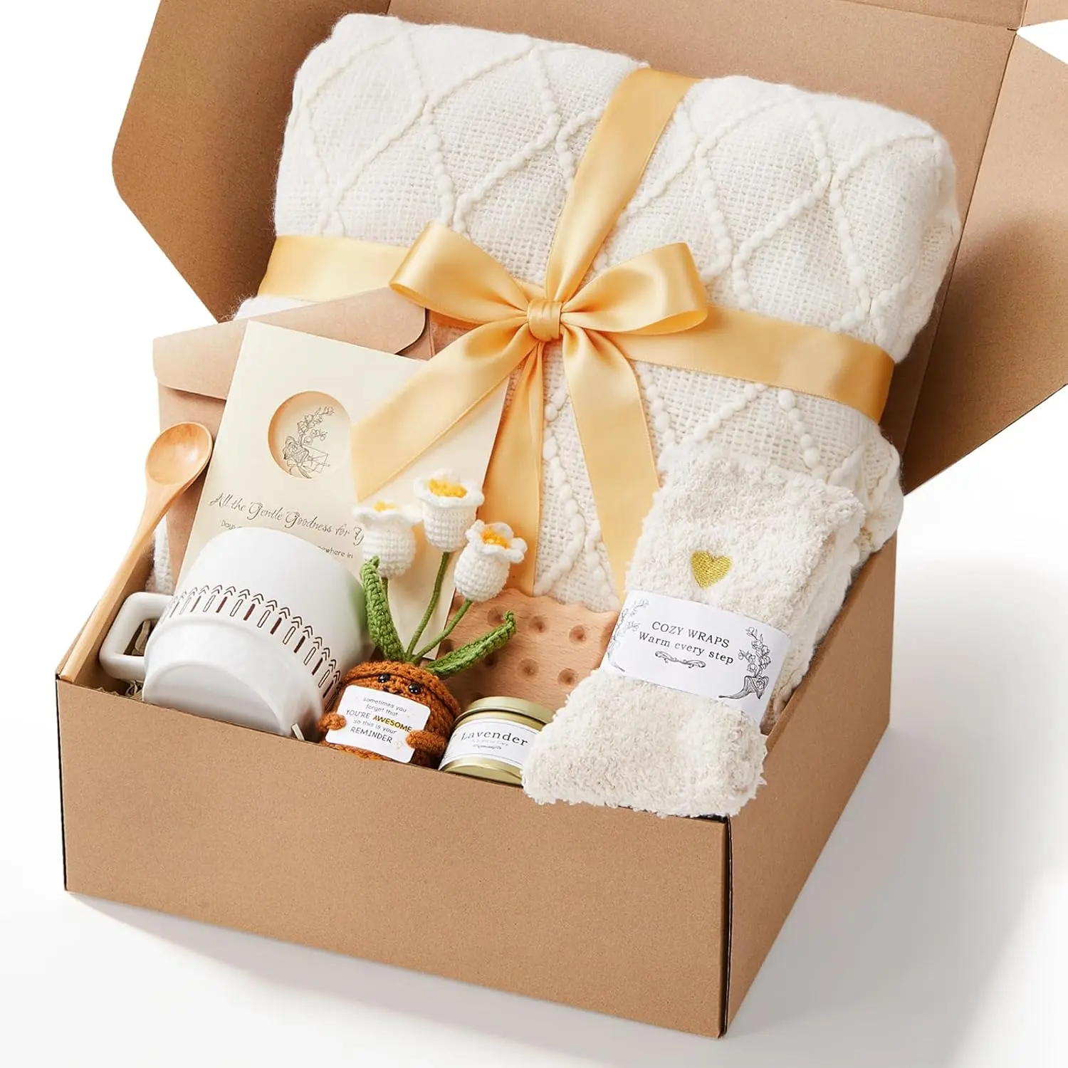 Baskets for Women, Cozy Blanket  Box, Get Well Soon Care Package with Cozy Knit Throw, Relaxation Set for Mom, Sister,  , After  , Birthday, Christmas