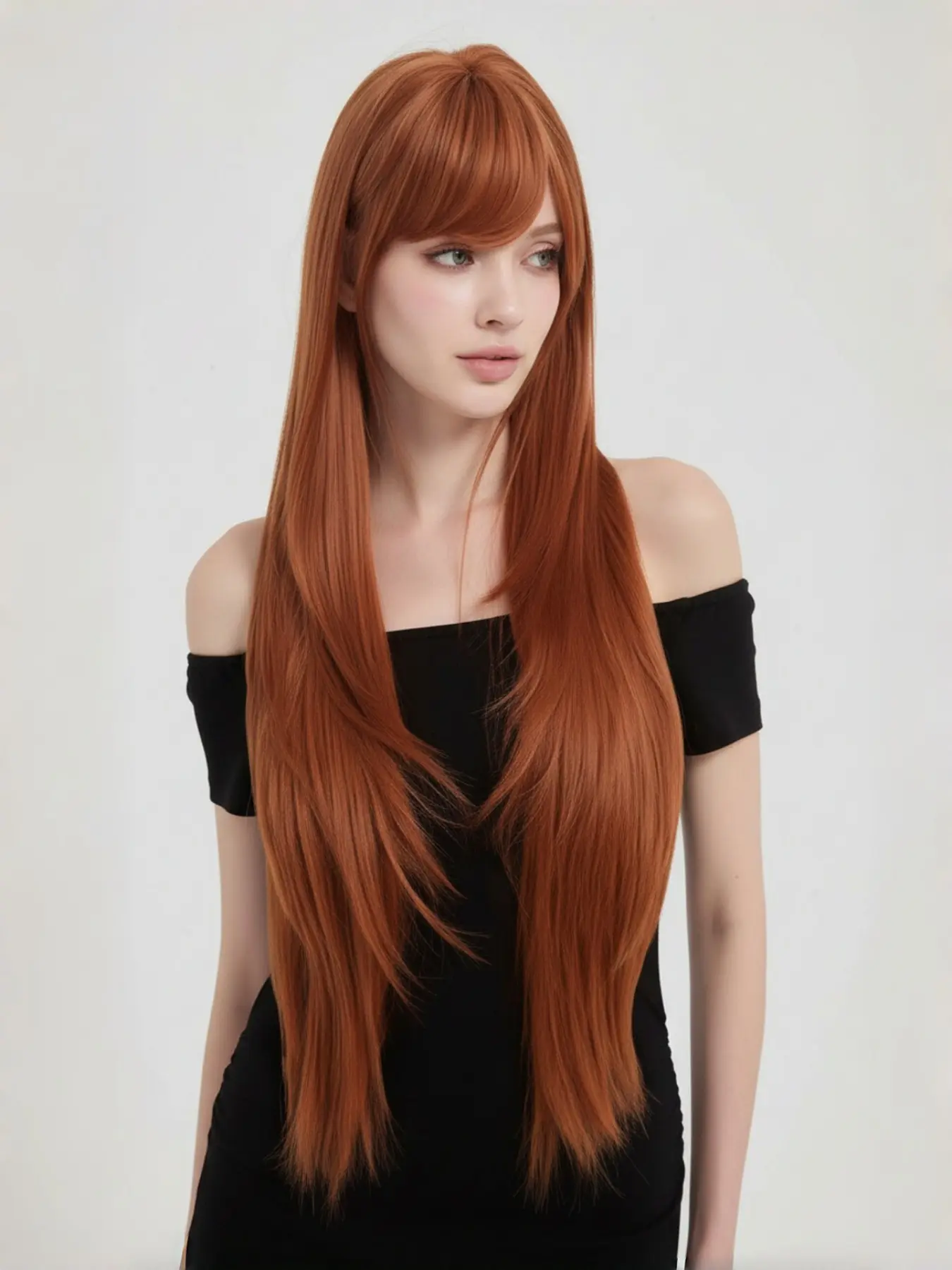 30 Inch Straight Korean Style Synthetic Fiber Wig, Long Natural Bangs, Heat-Resistant, for Daily Wear and Cosplay, Women's Fashion Accessory