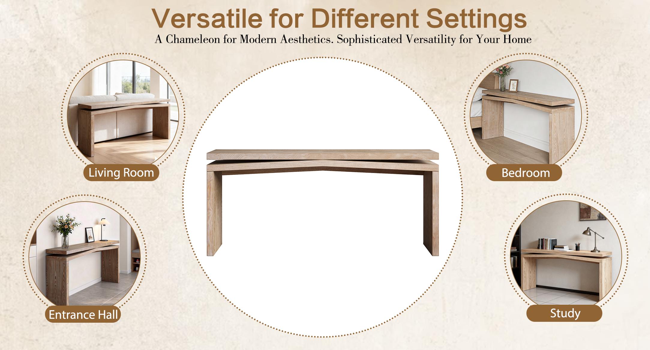 65-Inch Rustic Solid Wood Veneer Console Table, Long Farmhouse Entryway Sofa Table for Living Room, Hallway, Behind Couch, Apartment, Antique Natural Wood