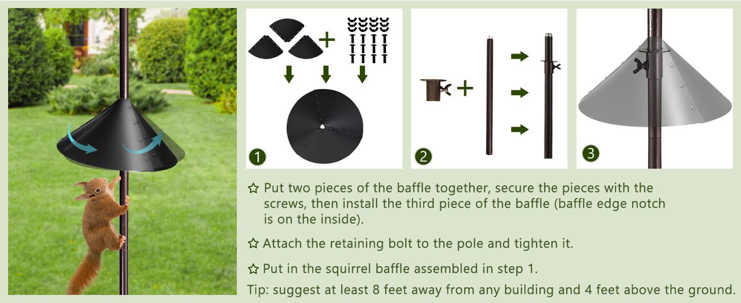 94-Inch 6-Hook Wild Bird Feeding Station Kit, Multi-Feeder Kit Outdoor Stand Pole with Water Bowl, Mesh Tray and Squirrel Guard Baffle, Pole Shape