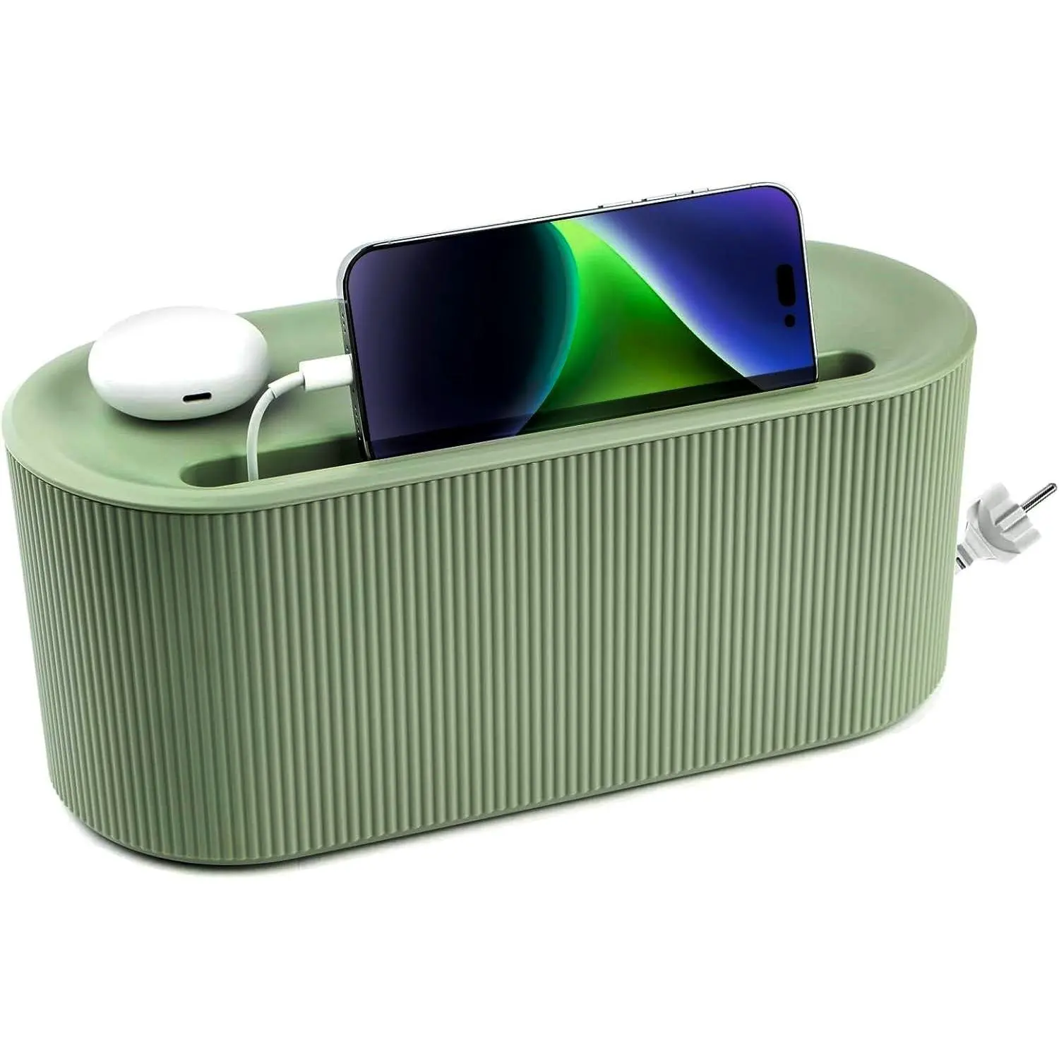 Management Box,Desk Cord Organizer with  Cover,Plastic Cord Hider Box,Large  Box Organizer,Power Socket Management for TV//Router/ Console  Storage (Green)