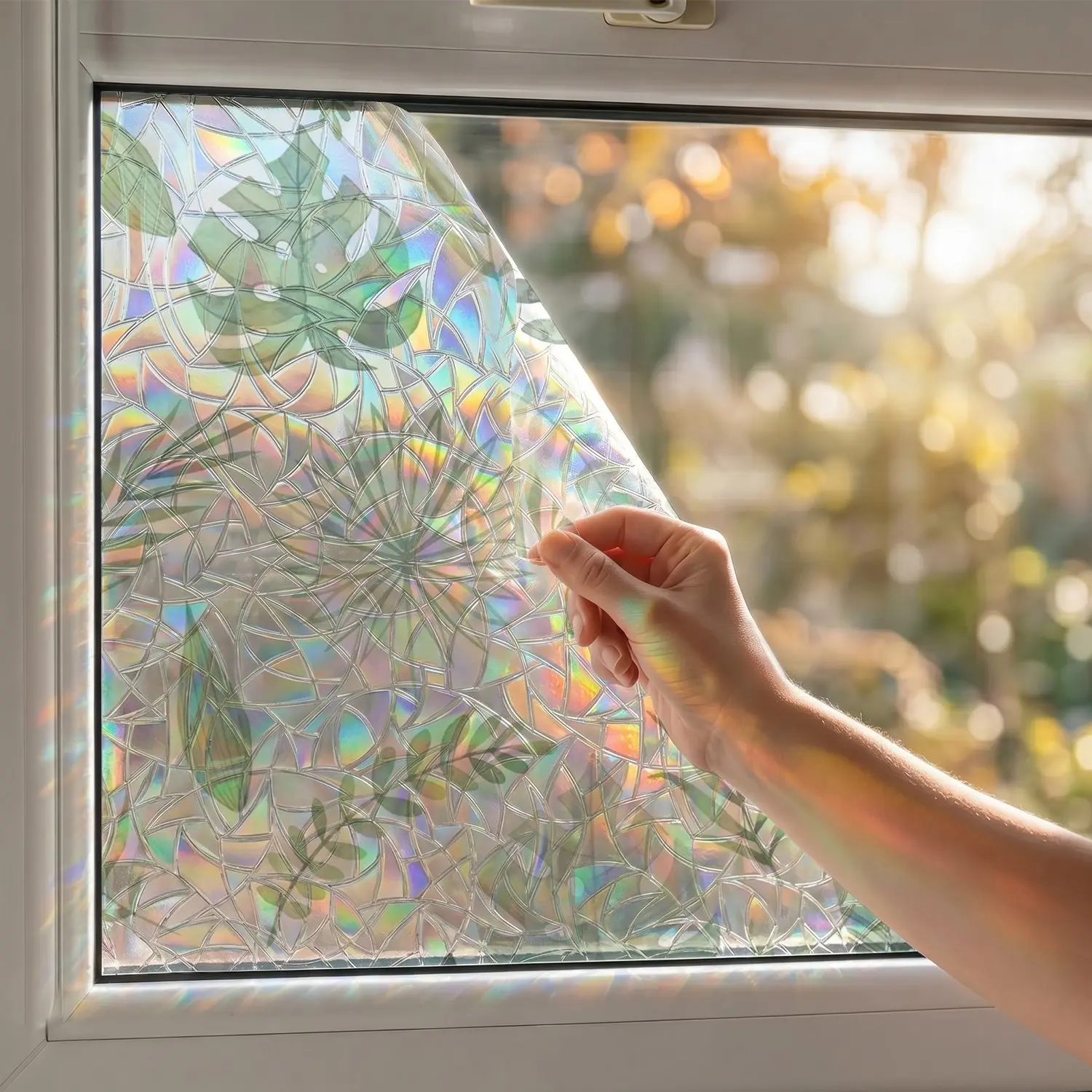 Tropical Greenery Pattern Static Adhesive Colorful Glass Window Stickers, Reusable, Easy Installation, Privacy Window Film