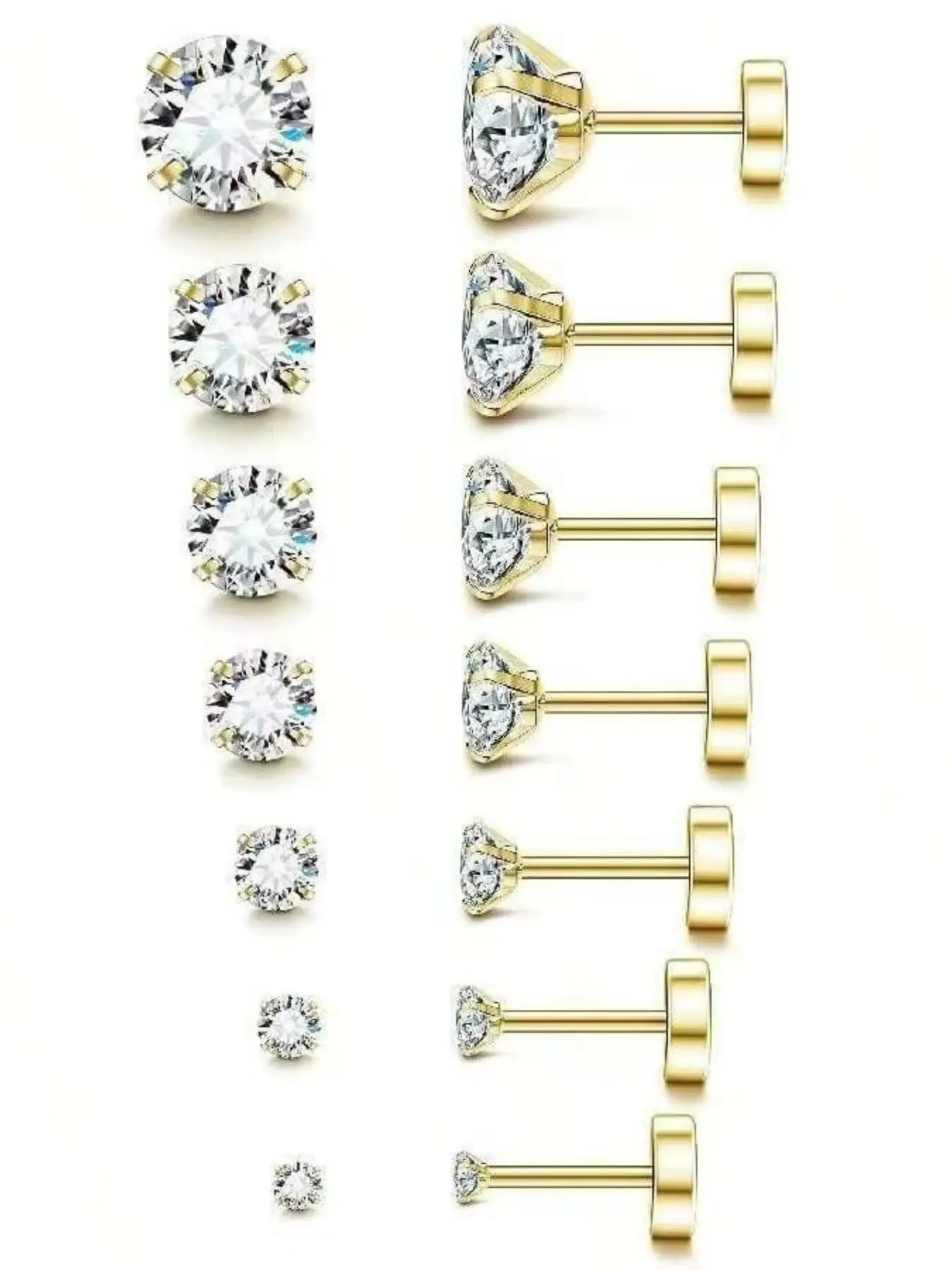 6 Pairs Non-Slip Threaded Zircon Stud Earrings, Casual Earrings Set, Minimalist Daily Tragus Piercings, Stainless Steel, All Seasons