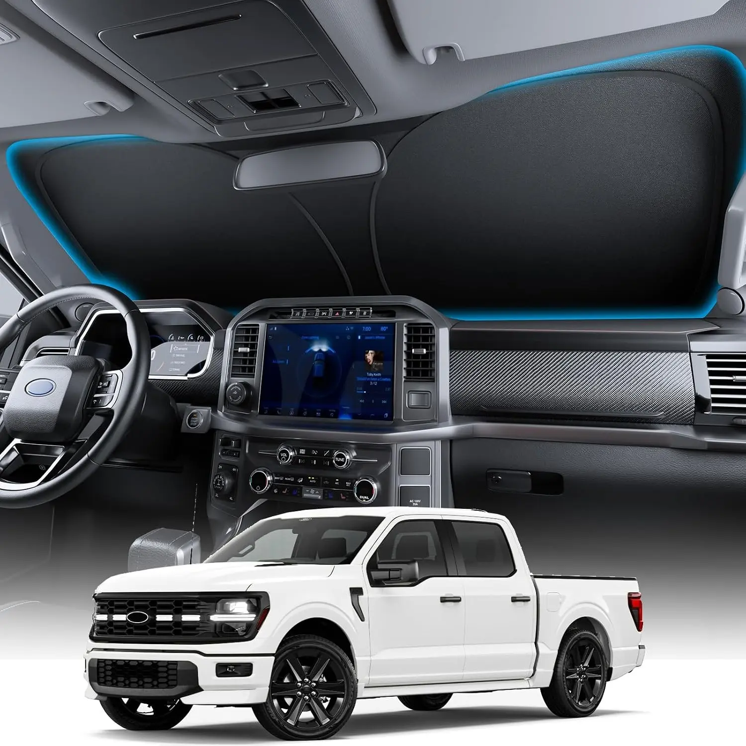 for Ford F150/250/350/450 Windshield Sunshade [OEM Design, 100% Sun Blockage] Foldable Heat Insulation Sun Shade with Storage Bag, for Ford F150/250/350/450 (2015-2026), Silver Coating