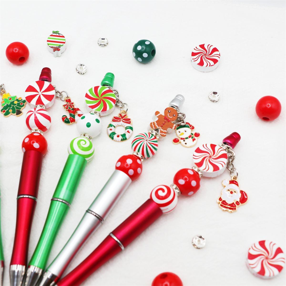 Merry Christmas DIY Beaded Ballpoint Pens, Wooden Beads & Alloy Pendants, Perfect Holiday Gifts for School & Office Supplies, Specialty Pen