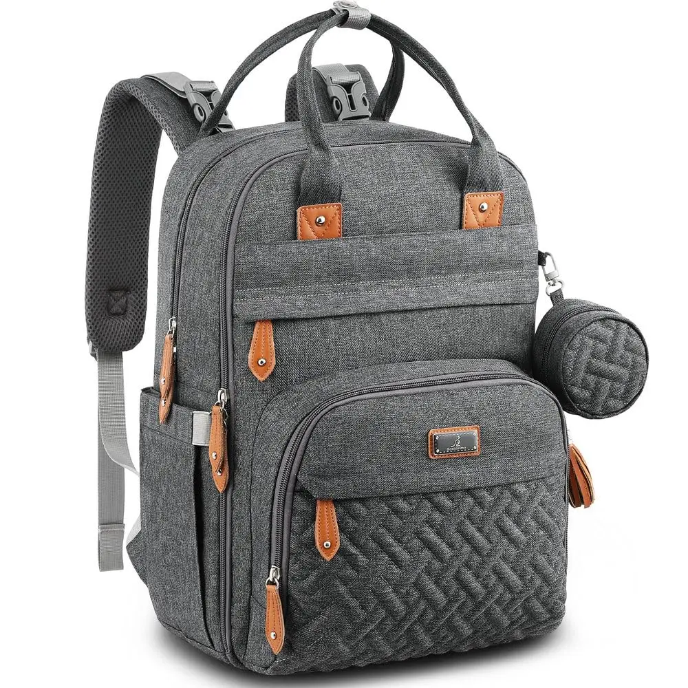 Diaper Bag Backpack - Baby Essentials Travel Tote - Multi Function Water Resistant Diaper Bag, Travel Essentials Baby Bag with Changing Pad, Stroller Straps & Pacifier Case - Dark Gray