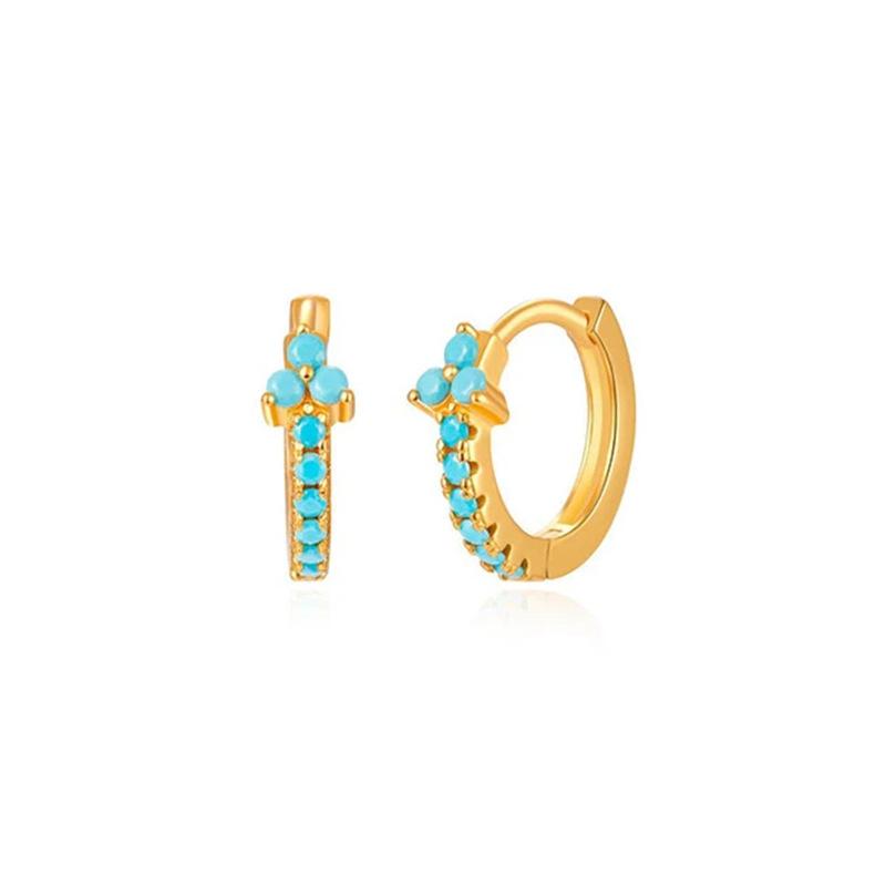 Turquoise Hoop Earrings Set for Women, 18K Gold Plated Silver Plated Huggie Hoops with Blue Gemstone, Hypoallergenic Small Circle Earrings Pack for Daily & Party Wear