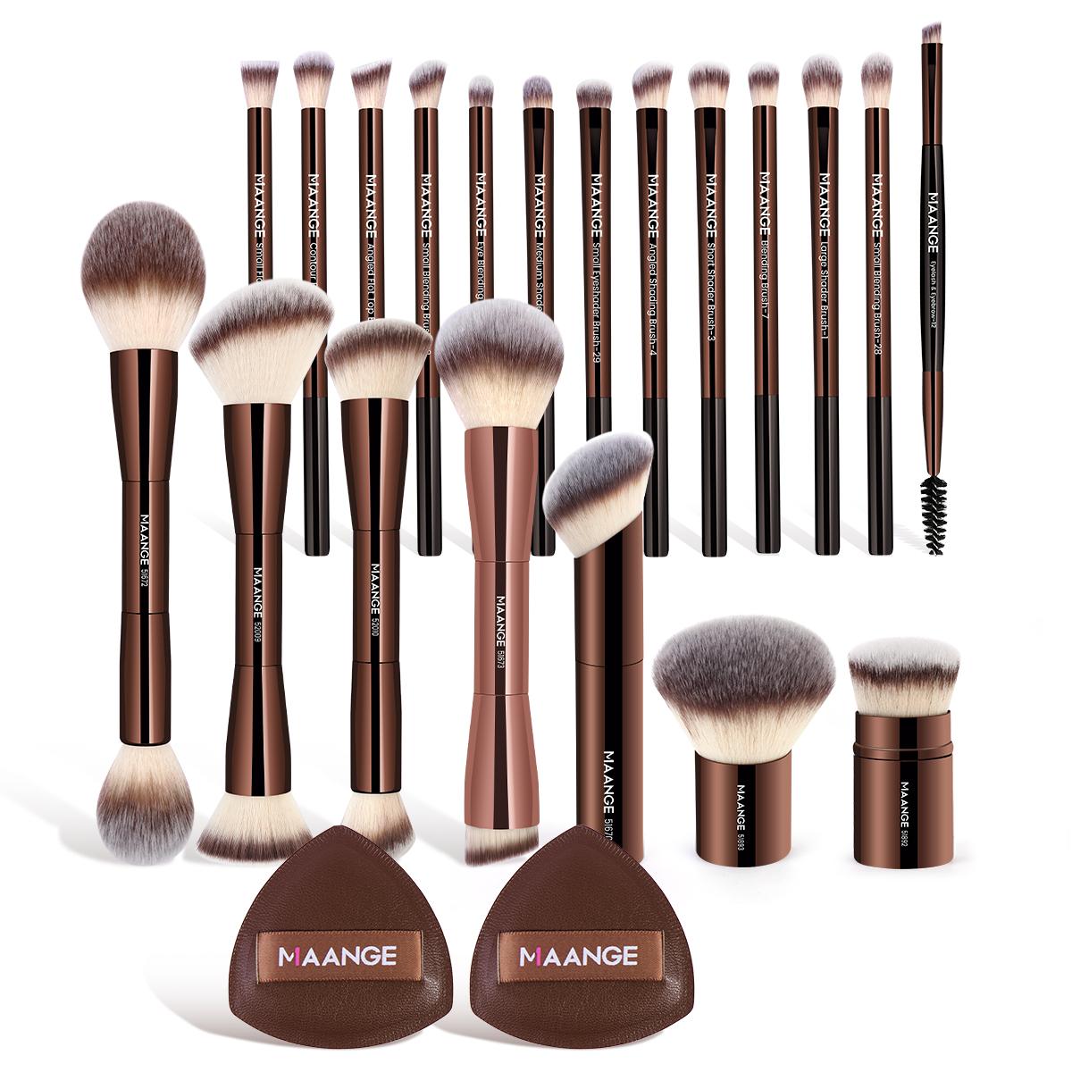 Maange 10/20-Piece Aluminum Makeup Brush Set, Includes Foundation, Powder, Blush, Eyeshadow, Concealer, Highlighter, Sponge, Storage Box