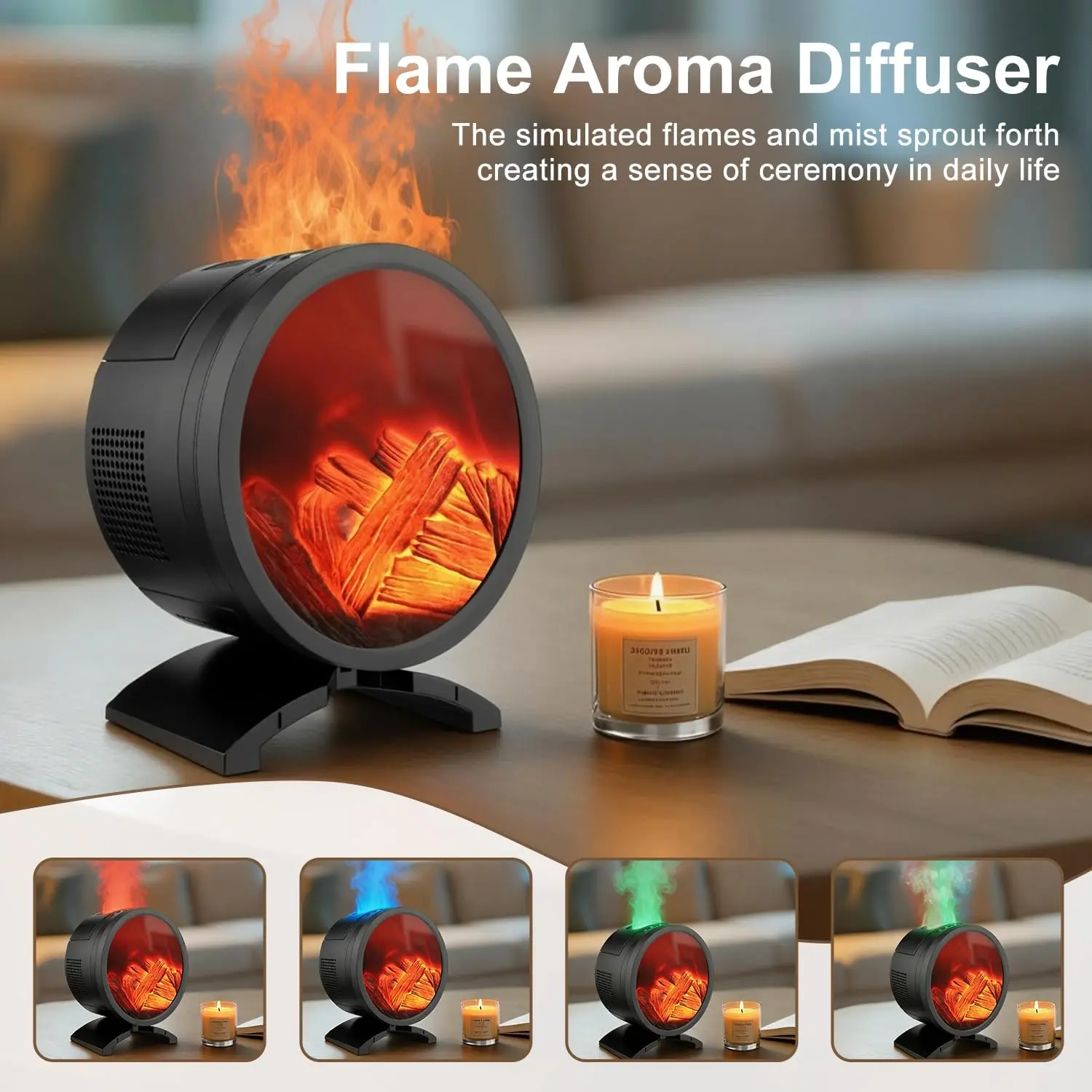 Air purifier for home, Fireplace Flame Oil Diffuser with Speaker & 260mL Fire Oil Diffuser,Essential Oil Diffuser 5 Color Fire Aroma Diffuser Aromatherapy Aroma Diffuser, Ultrasonic Mist with Timer & Auto Shut-Off