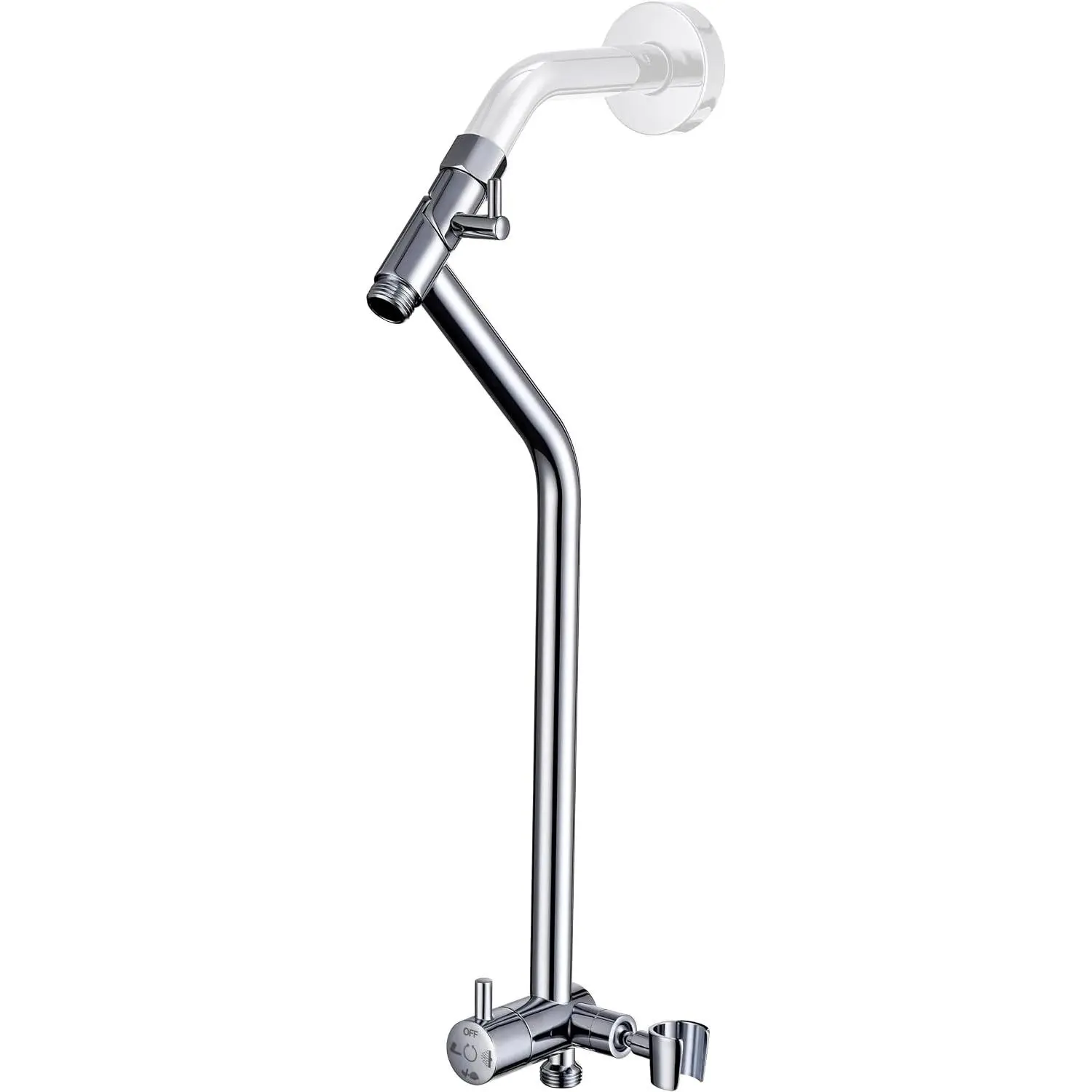 Solid Chrome All Metal Shower Diverter with 13.5" Holder, Downward-Ext. Bracket for All Heights, 4 Spray Modes with Pause, Anti-Leak, Easy Installation, Universal Replacement