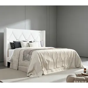 Modern Velvet Upholstered Platform Bed Frame[Frame Only No Mattress]with USB Charging Station and Storage Headboard-Full/Queen/King Size,Diamond Tufted Wingback Design with Gold Trim,No Box Spring Needed,Grey/White/Black#SummerVibes