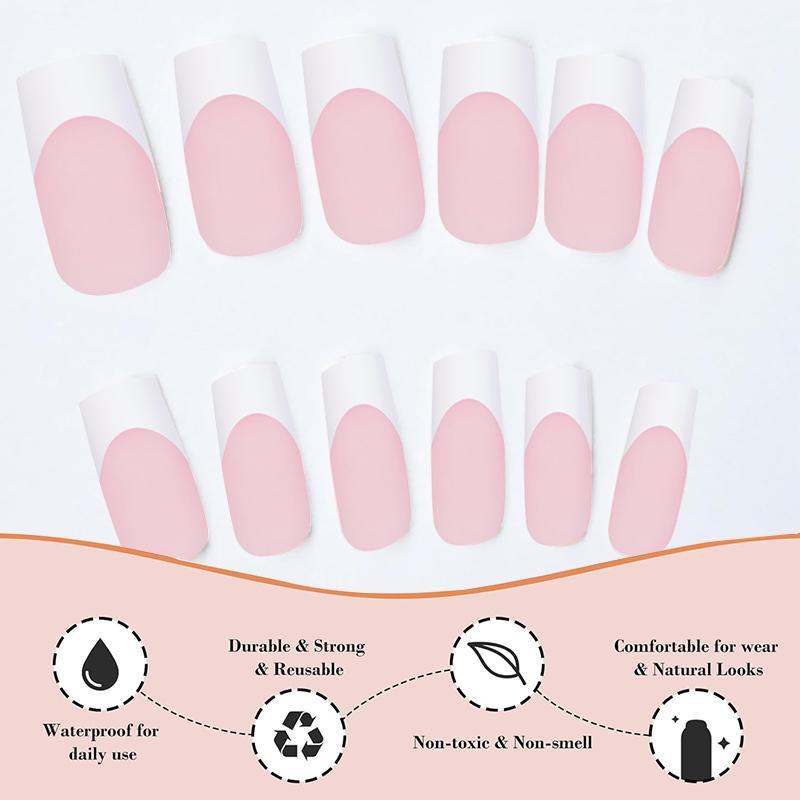 French Colorblock Press on Nails, 120pcs/box Matte Medium Square Acrylic False Nails, Press on Full Cover Artificial False Nail for Women Girls DIY Nail Art, Stylish Acrylic Nails