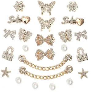 SOGLLQAM 18/20/22/24 Pcs Bling Shoe Charms with 2 Sparkling Chains, LOVE Queen Letter Decorations, Pearls & Rhinestones DIY Shoe Accessories for Women & Girls, Party & Birthday Favors TikTokShopBlackFriday