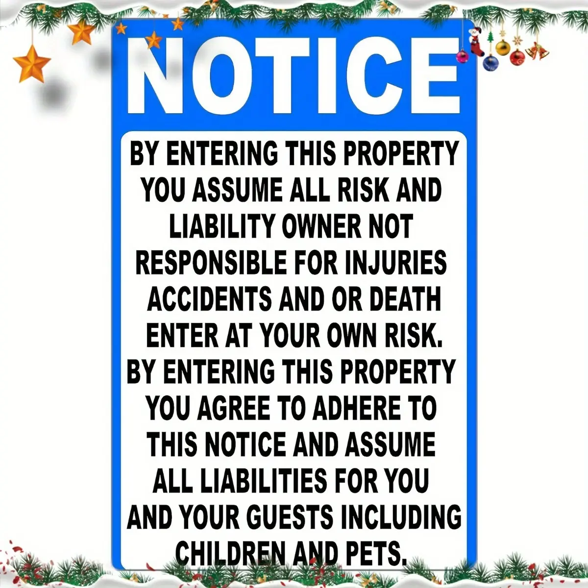 8x12 Inch NOTICE Sign, Private Property Warning Sign, Pool Area Safety Notice Plaque, No Trespassing Liability Sign, Outdoor Gate Fence Wall Decor, Backyard Garage Dock Warning Sign